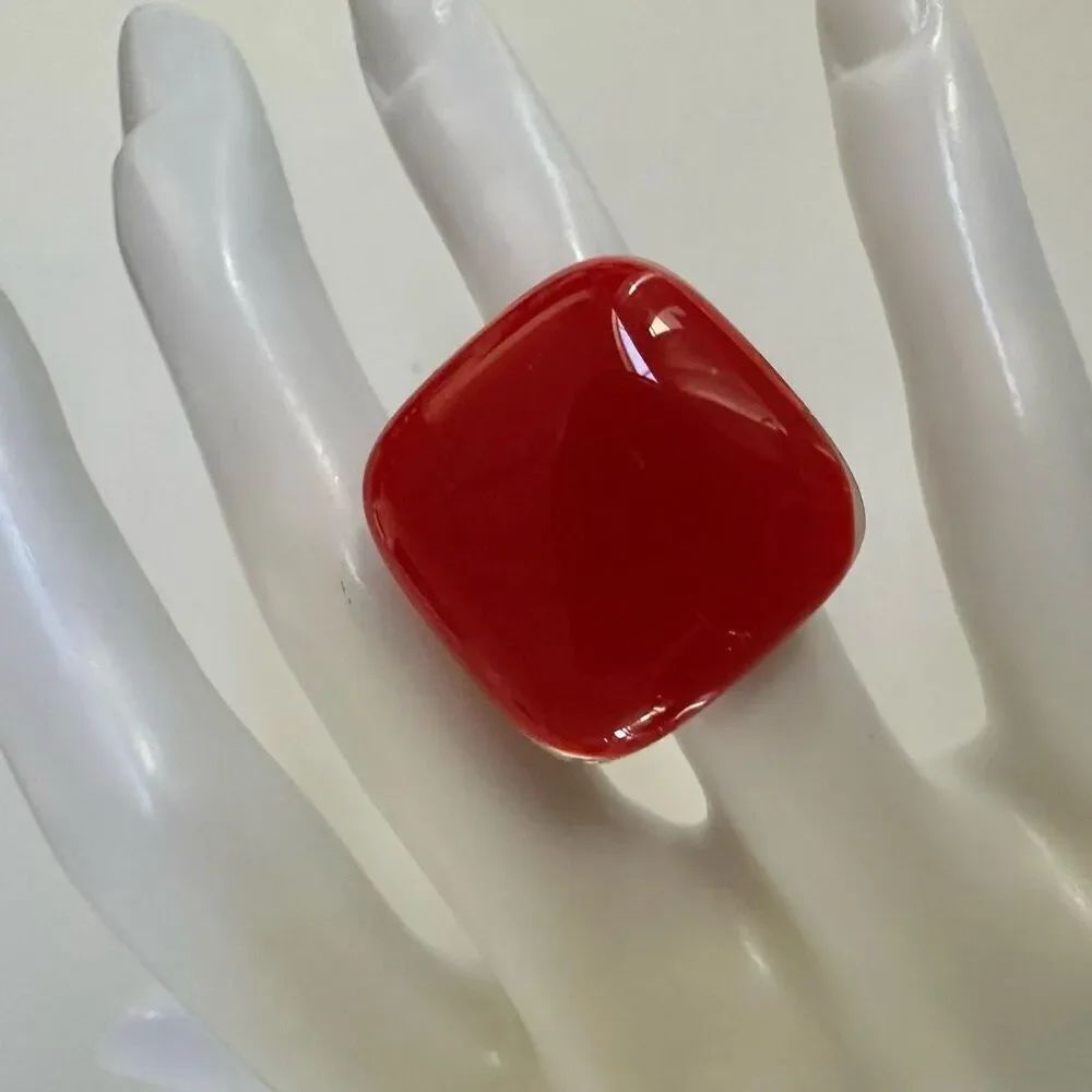 Red  fused glass adjustable ring